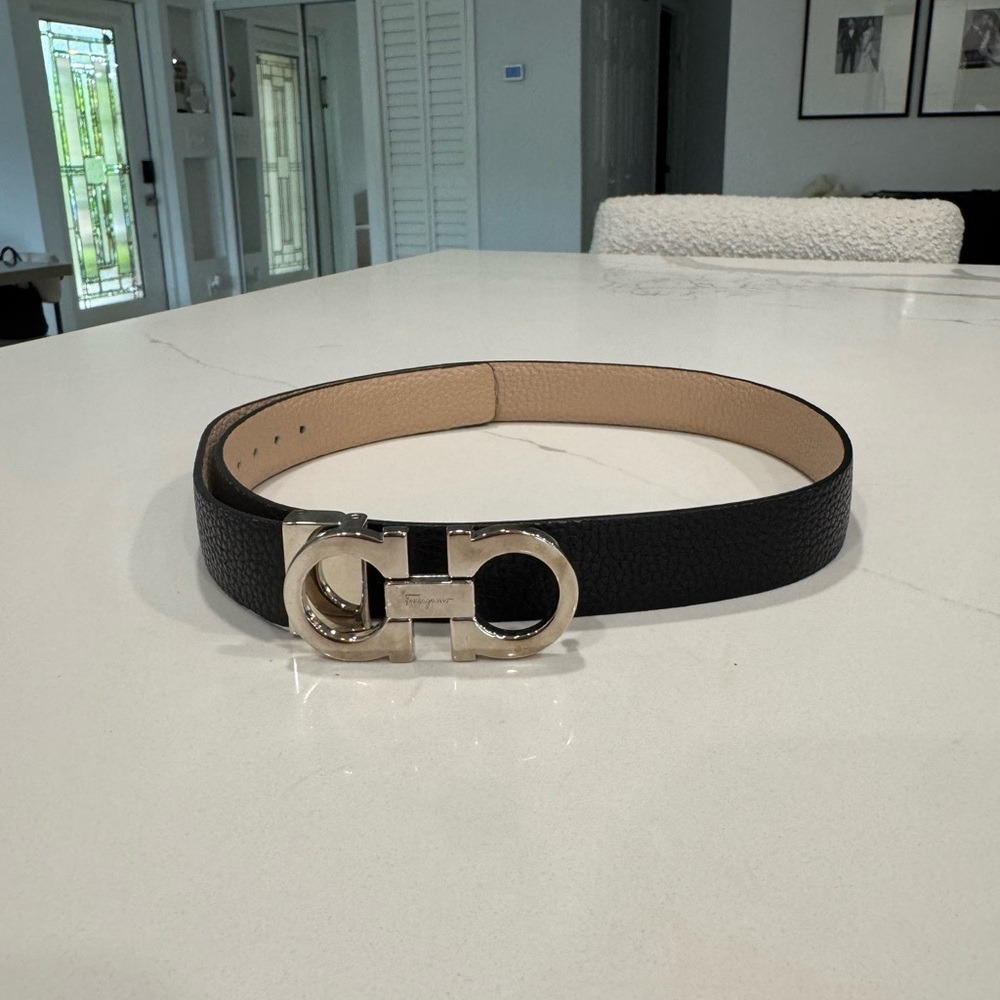 Salvatore Ferragamo Reversible Leather Belt with Silver Double-Gancini Buckle